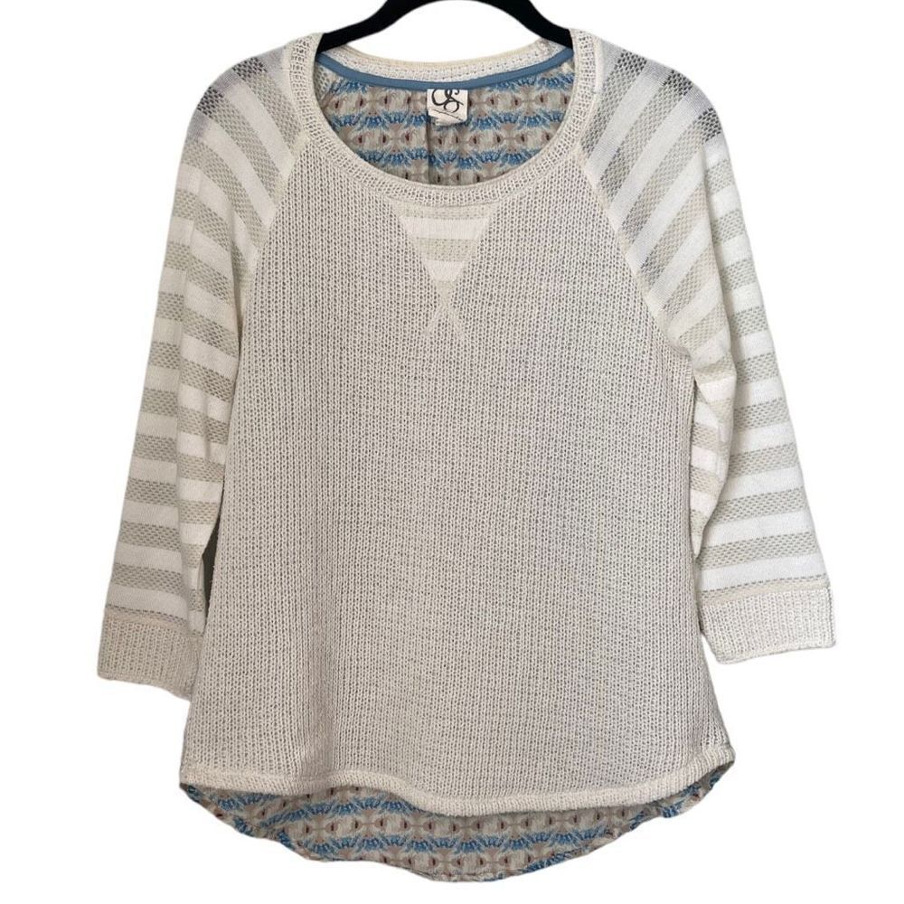 Anthropologie One September Sweater Cream Knit 3/4 Sleeve Blouse Size Small - Picture 3 of 7